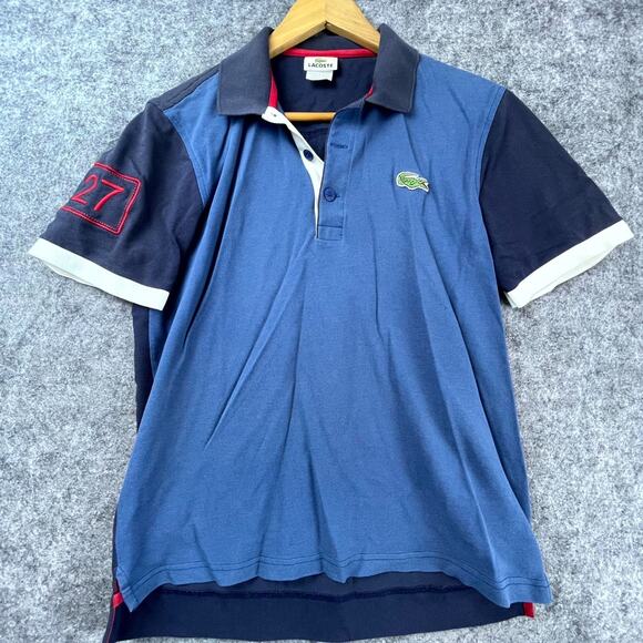 Vintage Lacoste Polo Shirt Mens Medium Blue Crocodile Logo Cotton Pique Golf - Picture 1 of 7